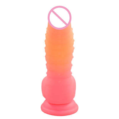 Ribbed Studded Soft G Spot Dildo , 7 Inch Colorful Fantasy Silicone Dildo