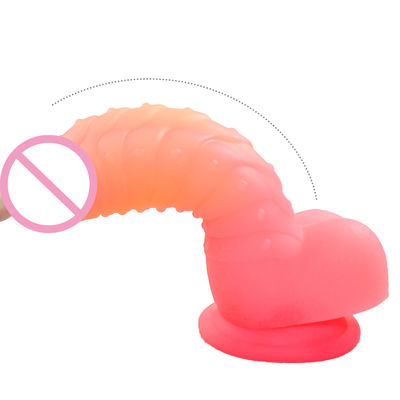 Ribbed Studded Soft G Spot Dildo , 7 Inch Colorful Fantasy Silicone Dildo