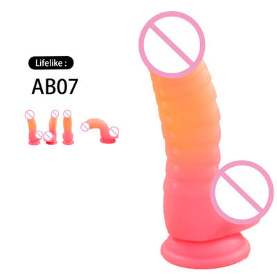 Ribbed Studded Soft G Spot Dildo , 7 Inch Colorful Fantasy Silicone Dildo
